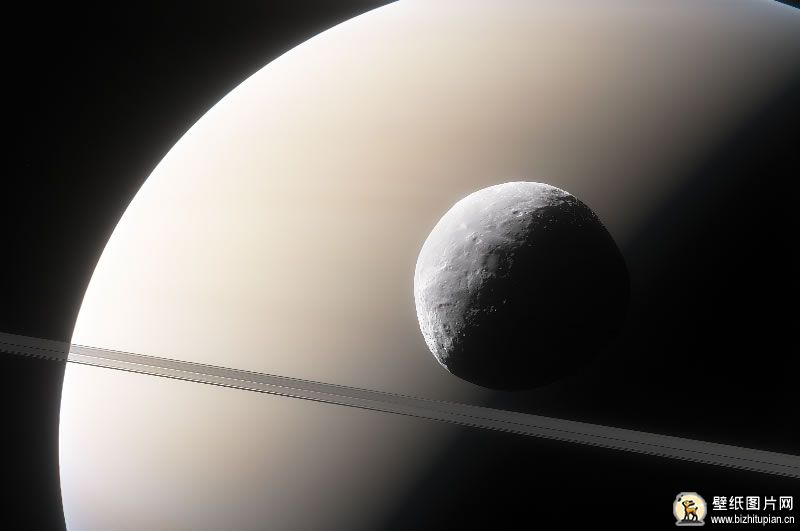 绕土星运行的月球高清图片 土星壁纸 3840x1600