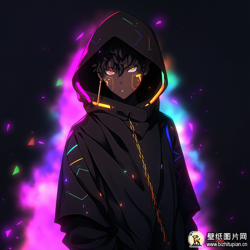 黑色动画卡通人物头像图片 黑色系人物头像男生女生动漫图片 512x512