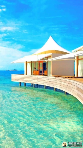 海滩度假小屋摄影图片 高清海滩手机壁纸小木屋图片 720x1280