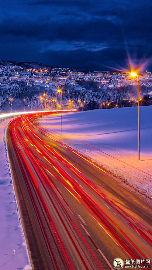 道路冬季雪挪威夜间摄影延时延时壁纸图片