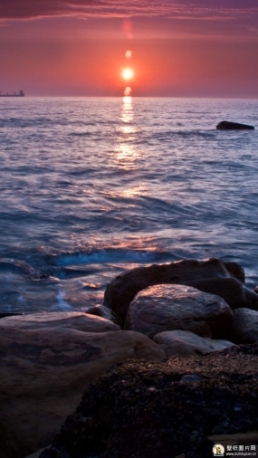 傍晚海边日落景观图片素材 高清日落黄昏手机壁纸风景图片